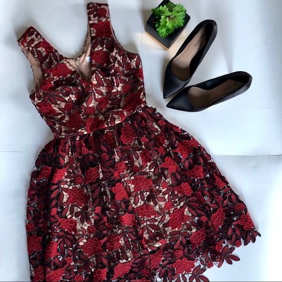 Dress the Population Dresses & Skirts - Dress the Population Red Lace Dress